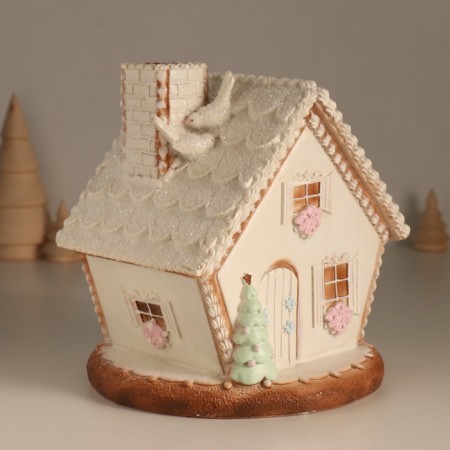 Souvenir Polystone Light "Gingerbread House with Patterns, with birds" 16.5x16x17 cm-2