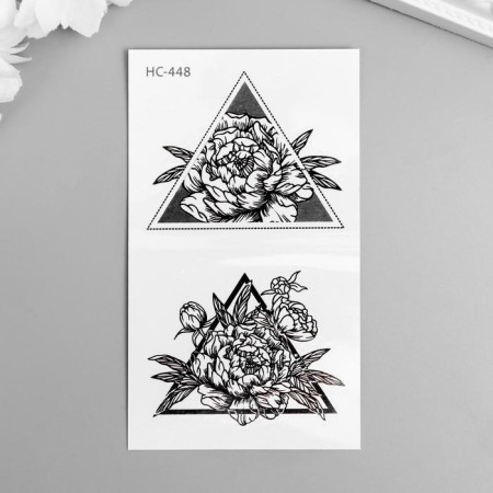 Tattoo on the body black "flowers in triangles" 10.5x6 cm