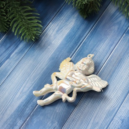 Christmas tree decoration "Angels overflow" (set 4 pcs) 8x6.5 cm, white mother of pearl-2