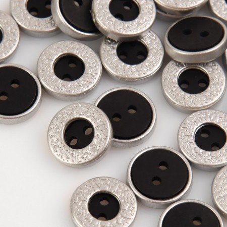 Button, 2 punctures, d = 11 mm, black/silver color-1