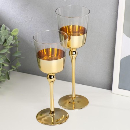 Glass candlestick set 2 pcs "Romance of candles" gold height 23 cm, 20 cm-1