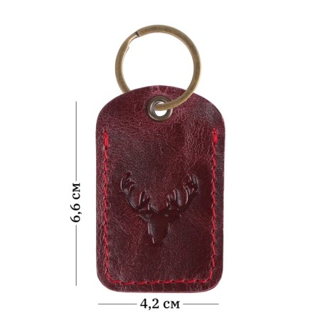 Key leather keychain, label, rectangular, genuine leather, burgundy, deer-3
