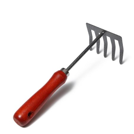 Small straight rakes, 5 teeth, length 25 cm, metal, wooden handle, Greengo-1