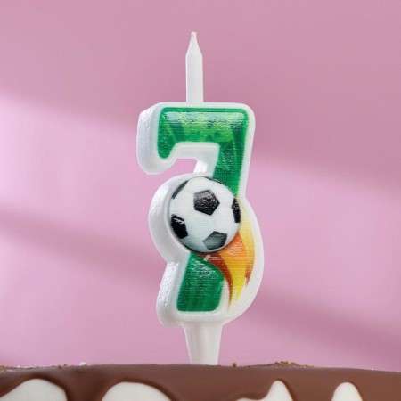 Candle for the Cake "Football", 10.2 cm, green number "7"