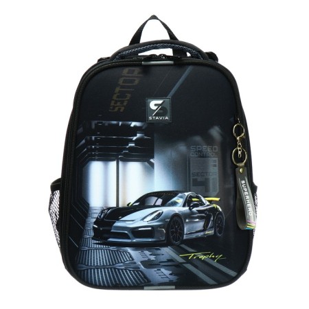 School backpack 38 x 30 x 16 cm, ergonomic back, Stavia "rally", black-2