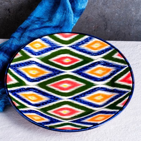 Plate of the Rishtan ceramics "Atlas", multi -colored, flat, 25 cm-1