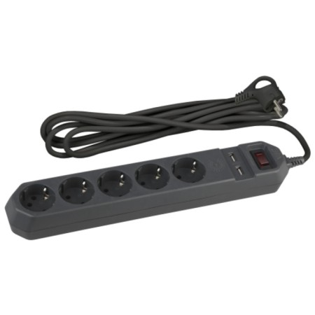 Network filter ERA USF-5S-1.5M-USB-B with basic protection with a ground with a circuit breaker 5 outlets 1.5m 2xUSB 10A Black