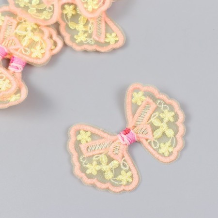 Decor for creativity Textile embroidery "Bow in orange-yellow flowers" 7x5.5 cm-1