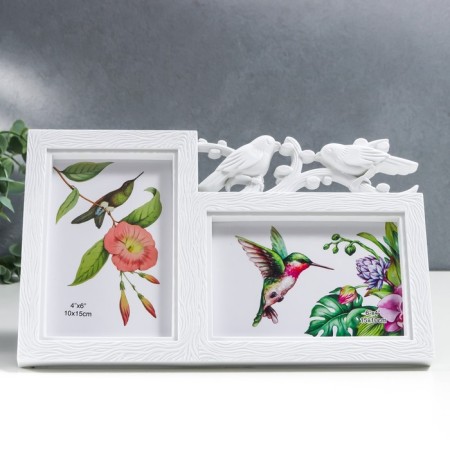 Photo frame plastic in 2 photos 10x15 cm "Birds on a branch" white 17.5x29.5 cm