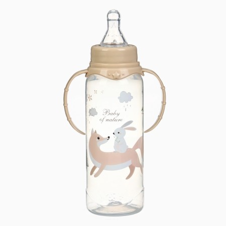 A bottle of feeding "Forest Friends" 250 ml, cylinder, with handles, beige color-1
