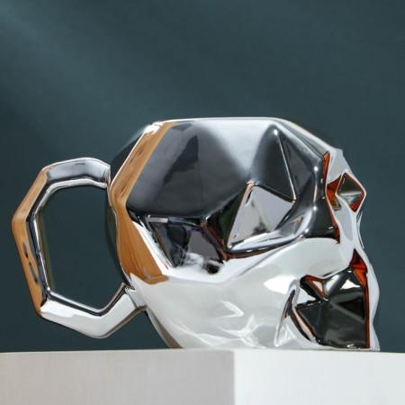 Ceramic “Skull” mug silver, 500 ml, silver color-3