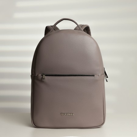 A backpack with a zipper, Textura, external pocket, gray-beige color