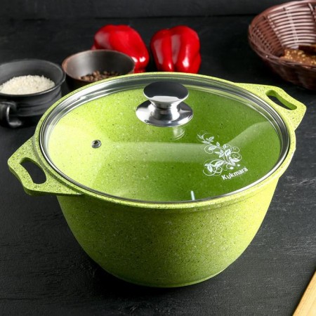 Trendy Style pan, 4 l, glass cover, anti -stick coating, green color-8