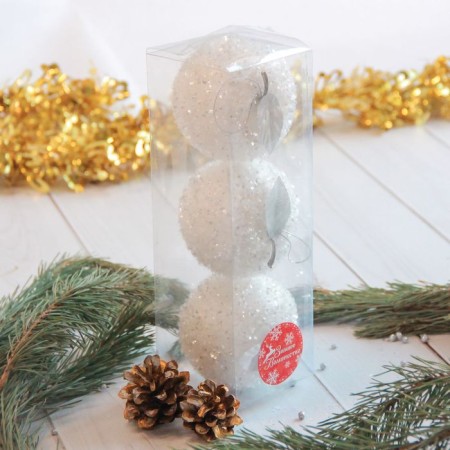 Decoration Christmas tree "apple" (set 3 pcs) 7x7.5 cm, white-1