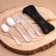 Tourist set in a case, fork, spoon, knife, teaspoon