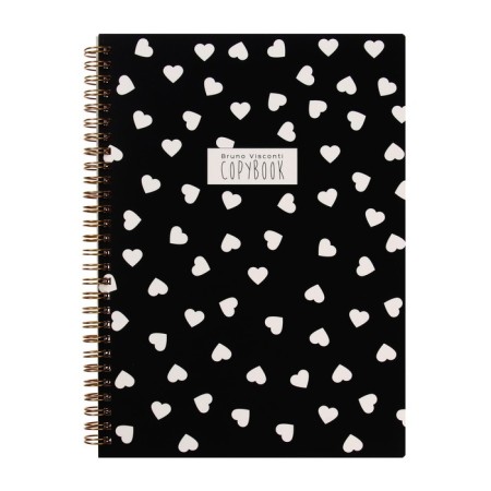 Notebook A5, 60 sheets in a cage on the crest of Black & White "Hearts", covered cardboard, lamination Soft Touch