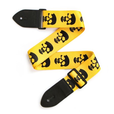Music Life guitar belt, 60-117x5 cm, skulls on yellow-1