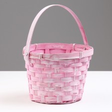Wicker basket, d17 x 12 x 22 cm, pink, bamboo