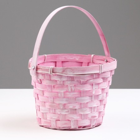 Wicker basket, d17 x 12 x 22 cm, pink, bamboo