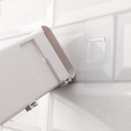 Organizer for storage, hinged, 1 section, with an adhesive base and hooks, 38.7 × 8.5 × 6.5 cm, translucent/white color-6