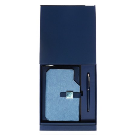 Organizer on the rings of A6+, 80 sheets, leatherette, with a stream, a line, with a handle, in a gift box, blue-1