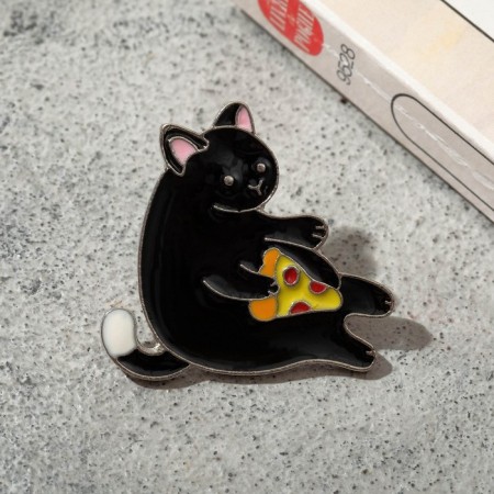 Icon "cat" with pizza, colored in silver