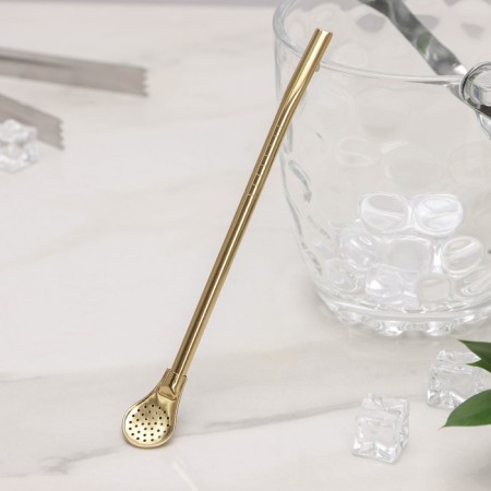 Bombilia for tea stainless steel, length 17.5 cm, gold color