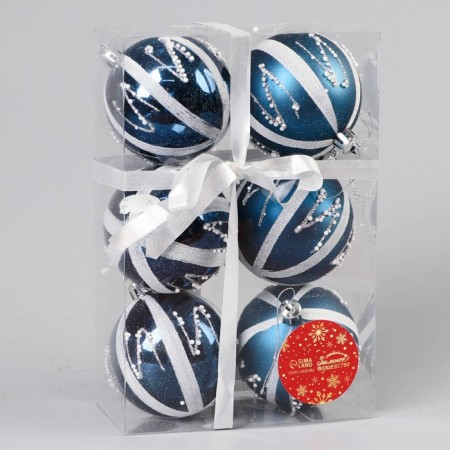 Set of balls plastic D-7 cm, 6 pcs "Masquerade" blue-1