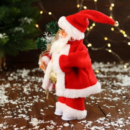 Santa Claus "in a patterned vest, with gifts" moves, with a backlight, 24 cm, red-3