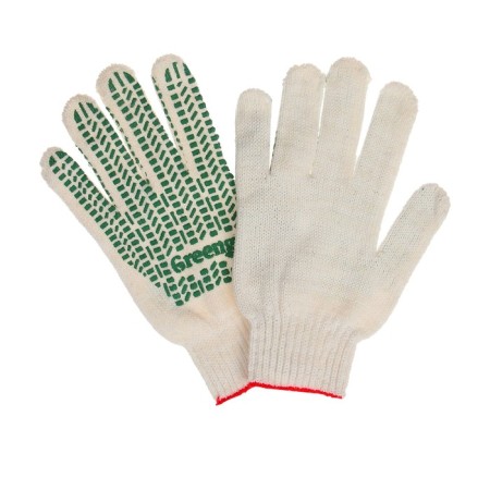 Workers, x/b gloves, knitting grade 7, 4 threads, size 9, with PVC dots, white-1