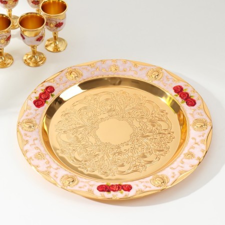 Set of wine jug, 6 glasses and tray "Istanbul. Red roses, patterns" White with gold-5