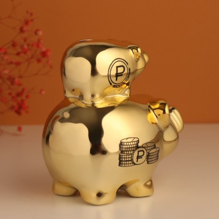Pigger Ceramics "Pig - Except" Gold 12.5x8x14 cm-4