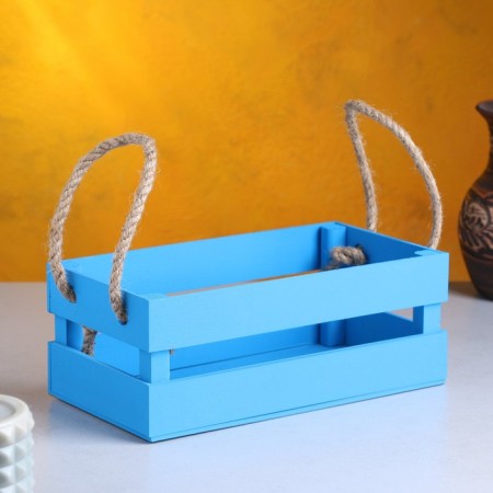 Wooden Kashpo 24.5 × 13.5 × 9 cm "Toroshka light" rheck, handle rope, blue give beautifully