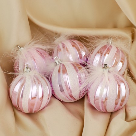 Set of balls plastic D-6 cm, 6 pcs "Fluffy marshmallow" pink-white