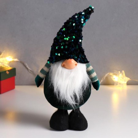 Interior doll "Santa Claus in a green cap with sequins" 33x9x14 cm