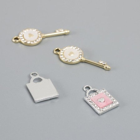 Decor for creativity metal, rhinestones "Key and lock lock" set 2 pcs 2.2x1.2 cm-1