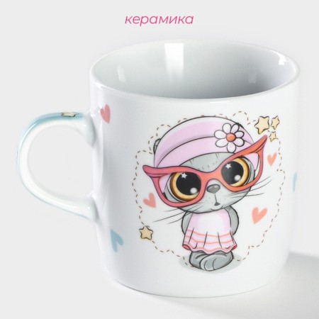 Ceramic share mug "Kotik", 230 ml, white color-1