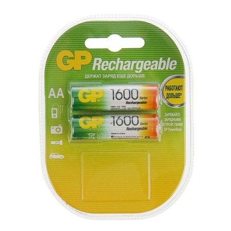 Battery GP, Ni-MH, AA, HR6-2BL, 1.2V, 1600 mAh, blister, 2 pcs.