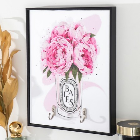 Decorative hooks 2 hooks "Pink peonies in a glass" 19x24 cm-1