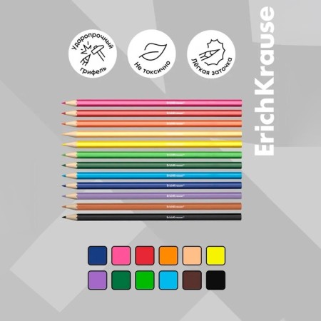 Pencils of 12 colors, Erichkrause, plastic, hexagonal, 2.6 mm barrels, cardboard packaging, euro suspension-10