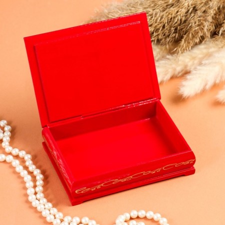 Casket "Girl with an owl", red, 10 × 14 cm, lacquer miniature-1