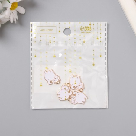 Decor for creativity metal, enamel "Fat White Cat" Gold 2x1.4 cm-2
