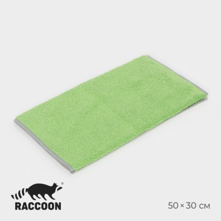 Raccoon floor rag, 250 g/m², 50 × 30 cm, microfiber, with overlock, 1 pc, green color