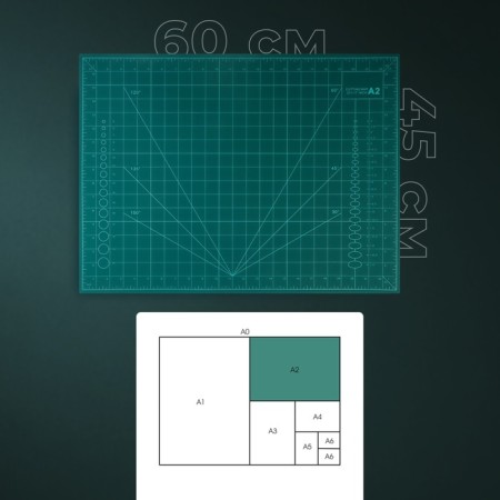 Mat for cutting, three -layer, 60 × 45 cm, a2, green color-1