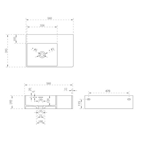 ABBER STEIN AS2644 L sink, suspended, 560x385x160 mm, left, artificial stone-3