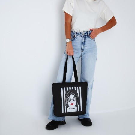 Textile bag "Pink Power", 42x9x32, without lining, black-2