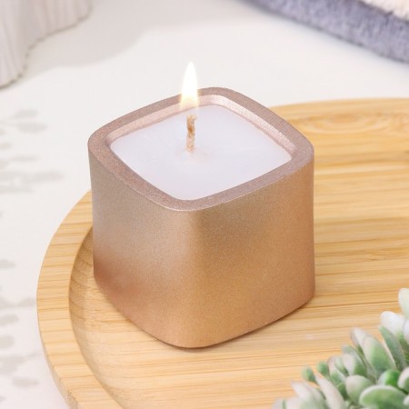 Candle "Square. Marble" in a candlestick of gypsum is small, 5x4.5 cm, champagne