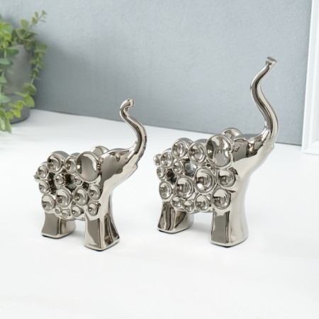 Souvenir ceramics "Two elephants - bubbles" silver set 2 pcs 4x17x18 5x16.5x22 cm-4