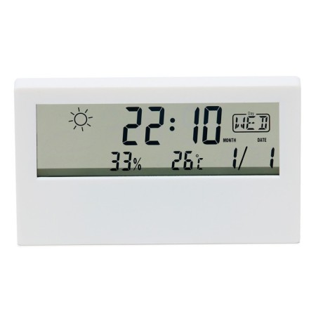 Clock - electronic desk alarm clock: thermometer, calendar, hygrometer, 13.3 x 7.4 cm-1