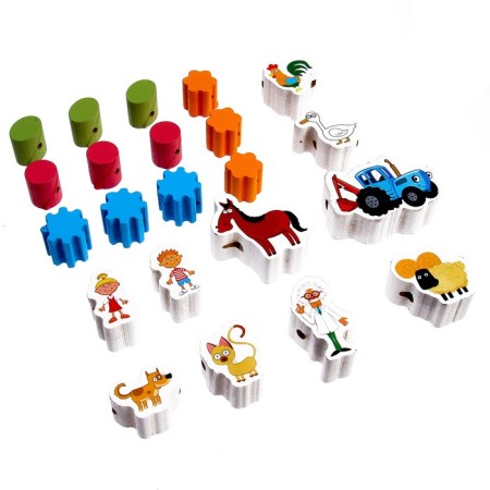 Toy wooden lacing-boose "Blue Tractor"-5